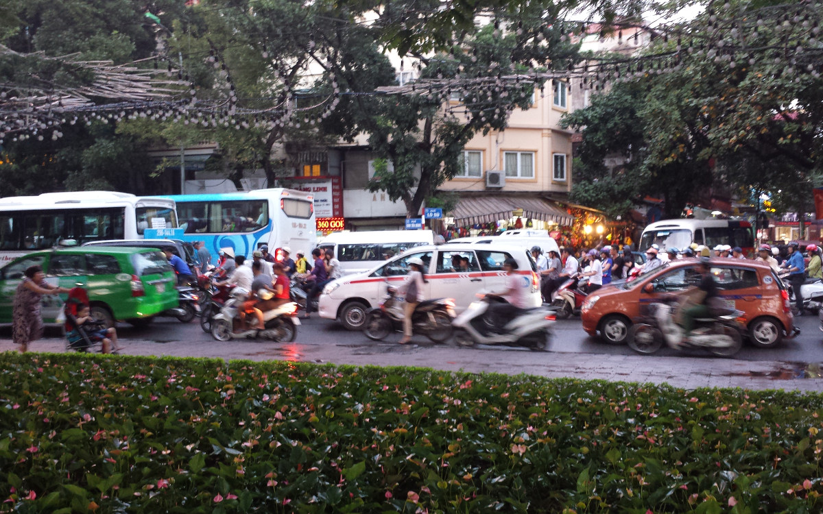 A picture of rush hour in Hanoi, Vietnam