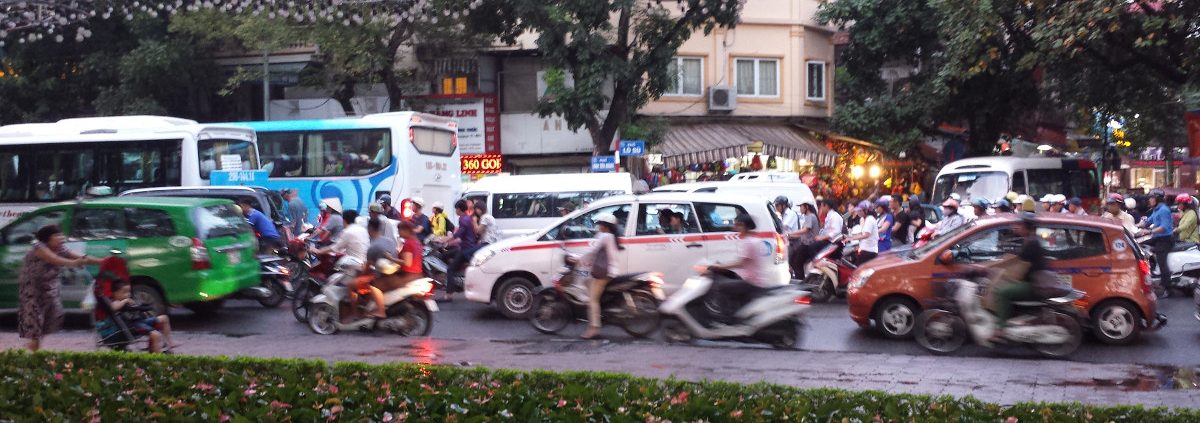 A picture of rush hour in Hanoi, Vietnam